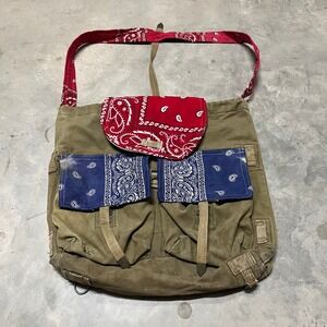 Handmade Czech Canvas Messenger Bag Blue Bandana Paisley Olive Green Crossbody